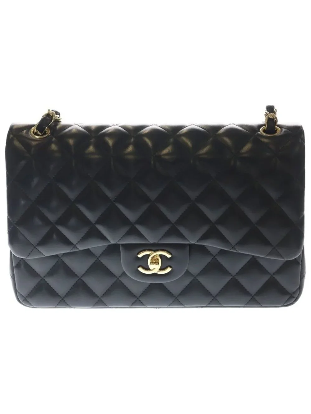 Chanel Maxi Quilted 30 Lambskin Leather Double Flap Chain Shoulder Bag Gold